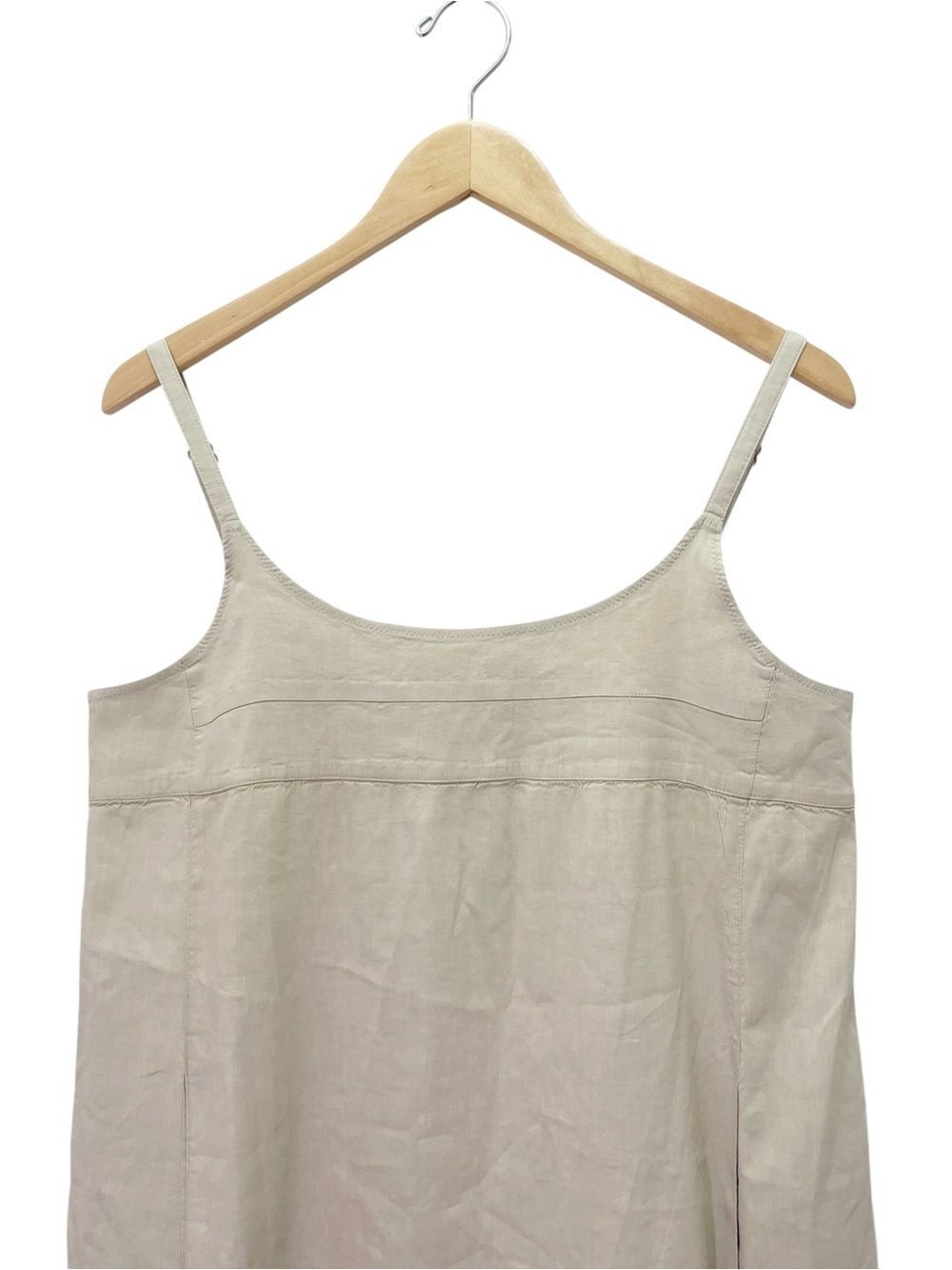 Eileen Fisher Linen Blend Jumper Dress Sz Medium Beige Sleeveless Midi Empire - Picture 4 of 10